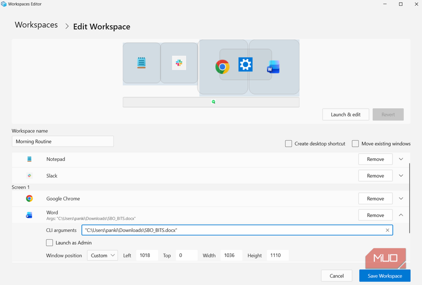 Argumento CLI en un espacio de trabajo