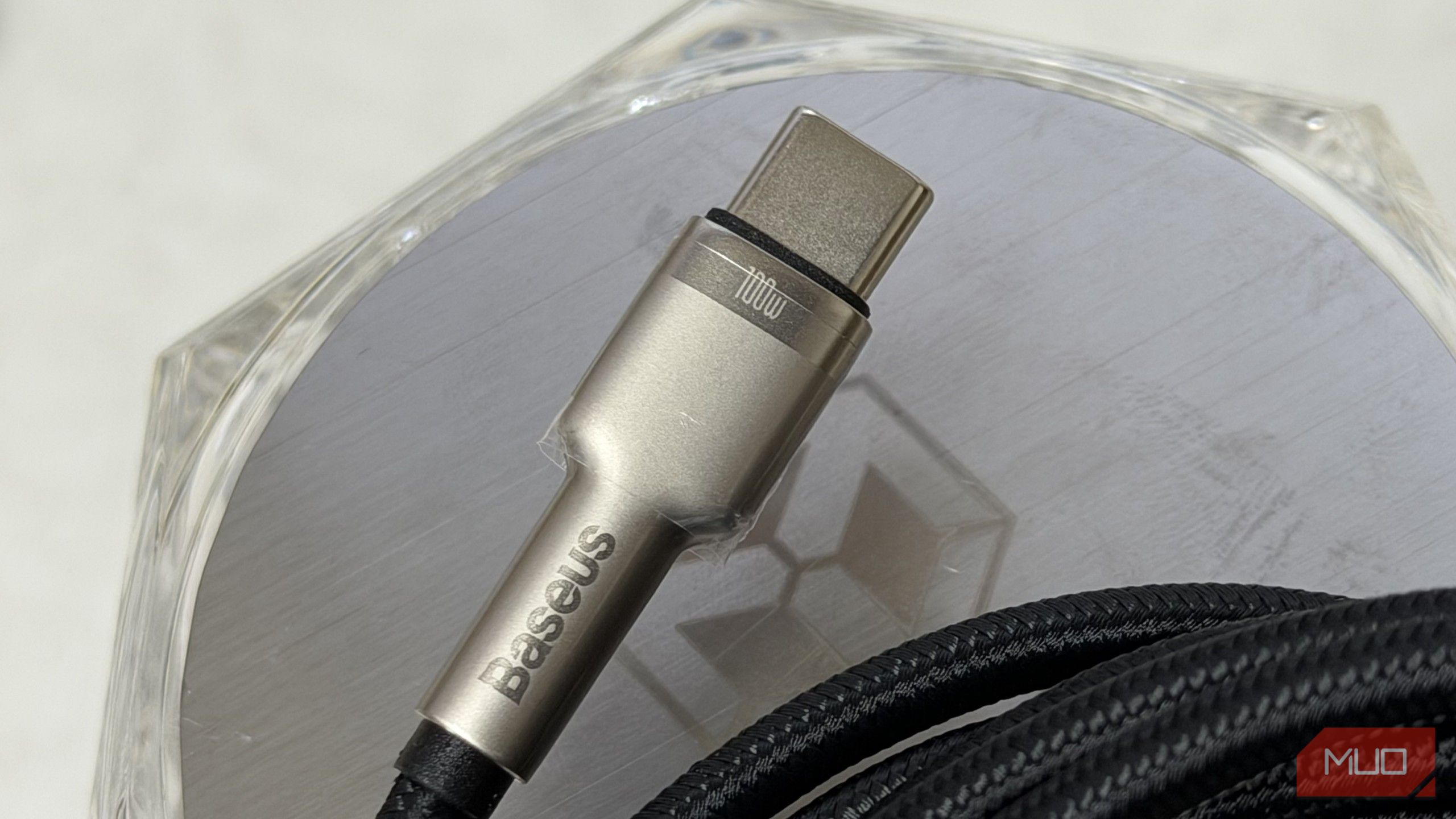 Close up of a 100W USB-C cable