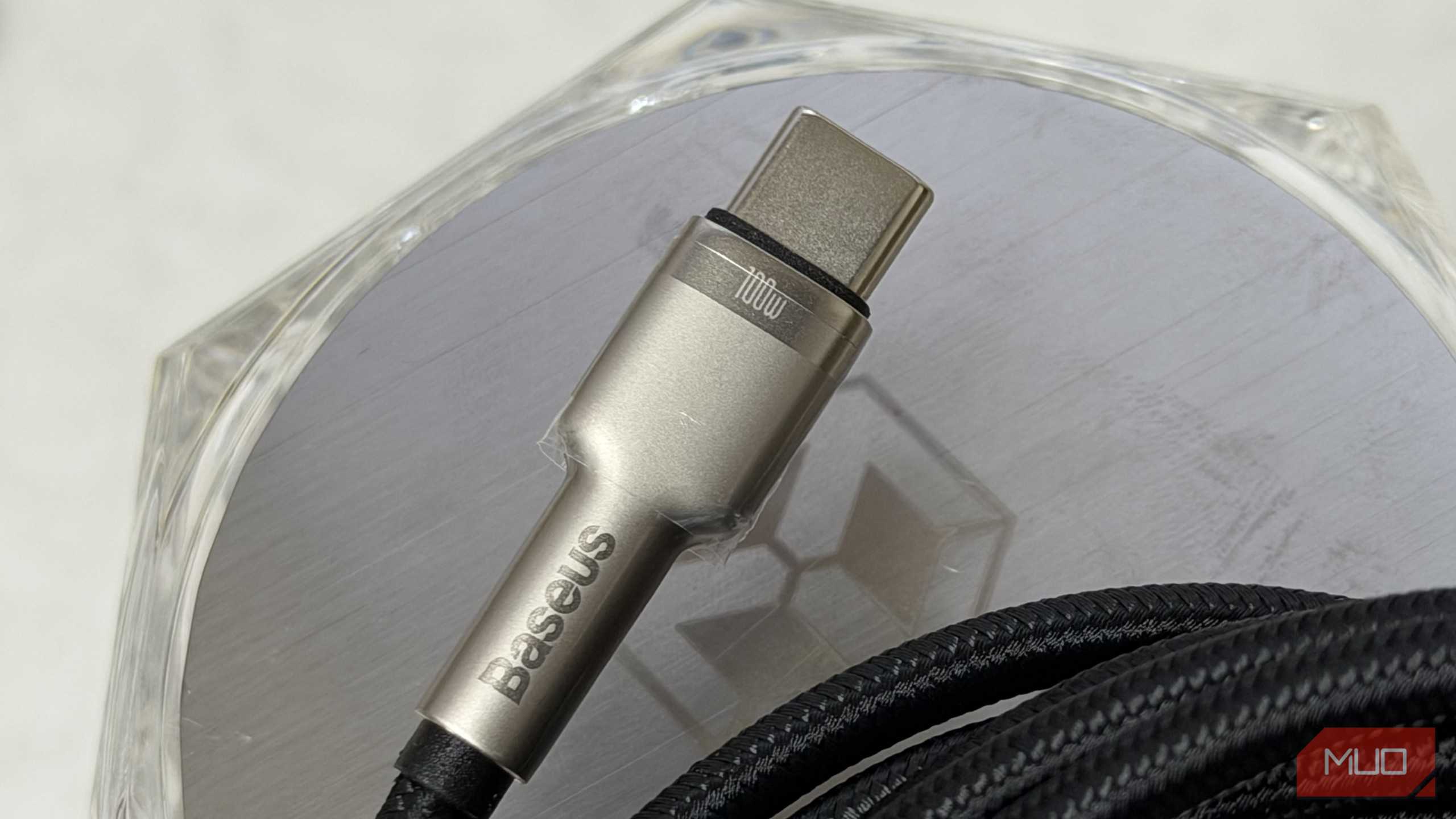 Close up of a 100W USB-C cable