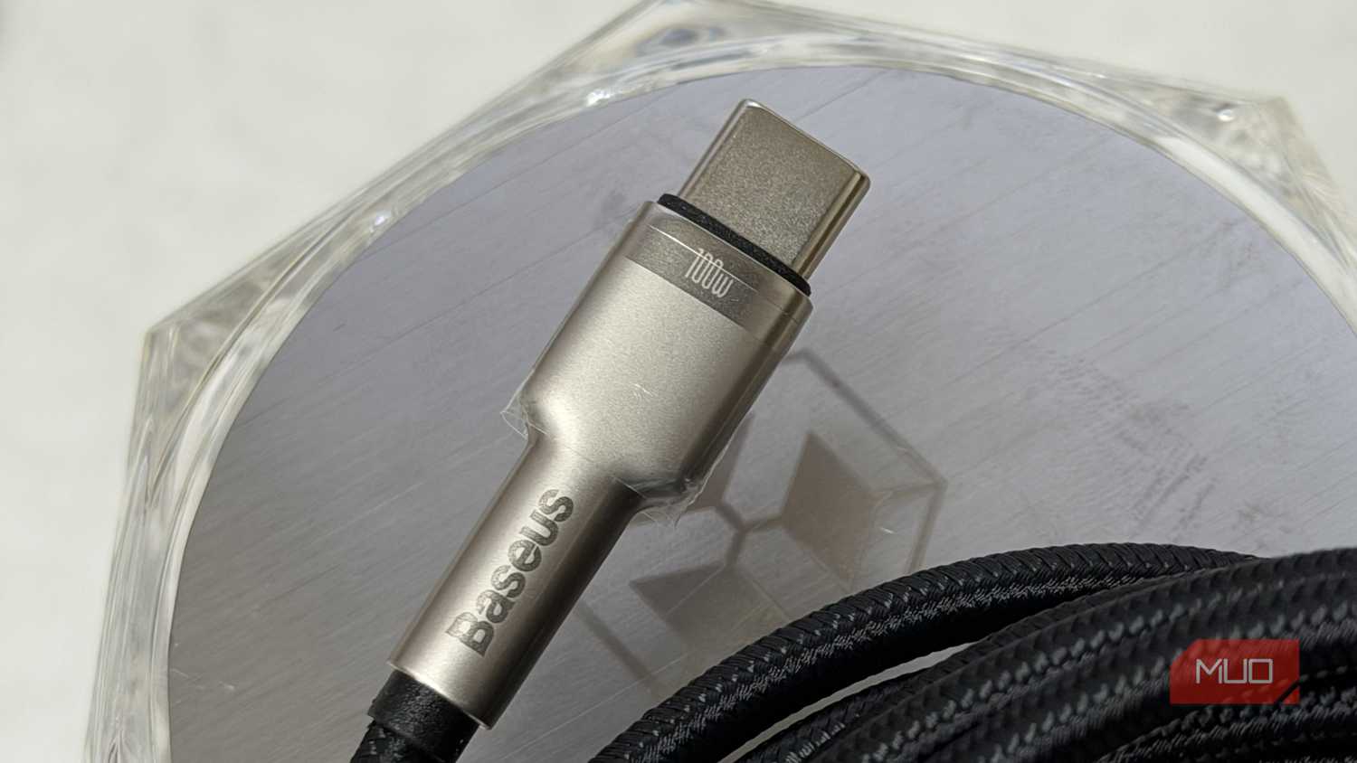 Close up of a 100W USB-C cable