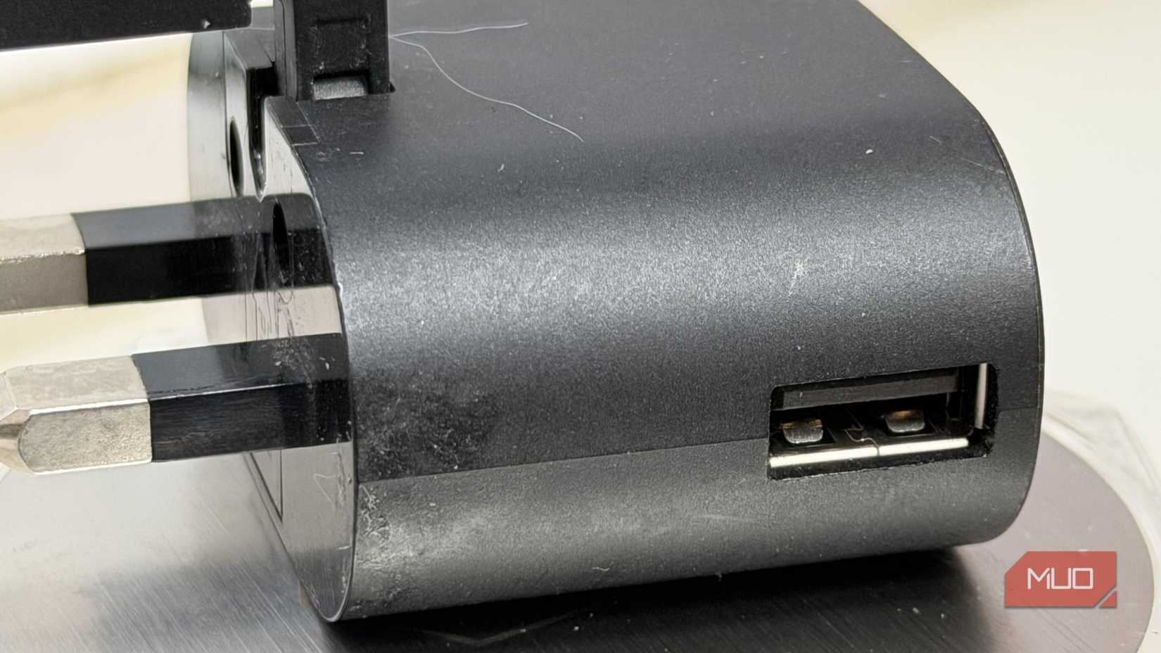 Close up shot of a USB-A charger