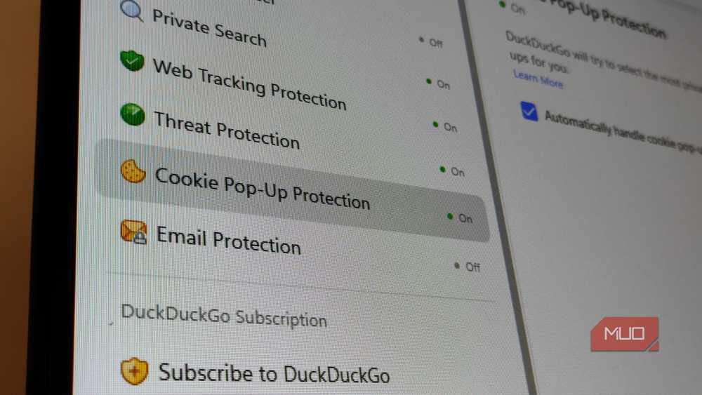 DuckDuckGo's cookie popup protection rejects tracking cookies automatically