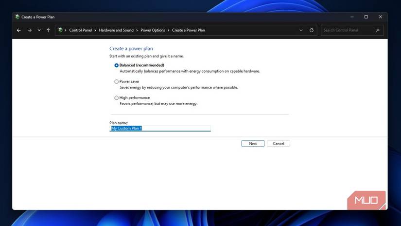 Crear un plan de energía personalizado en el Panel de control