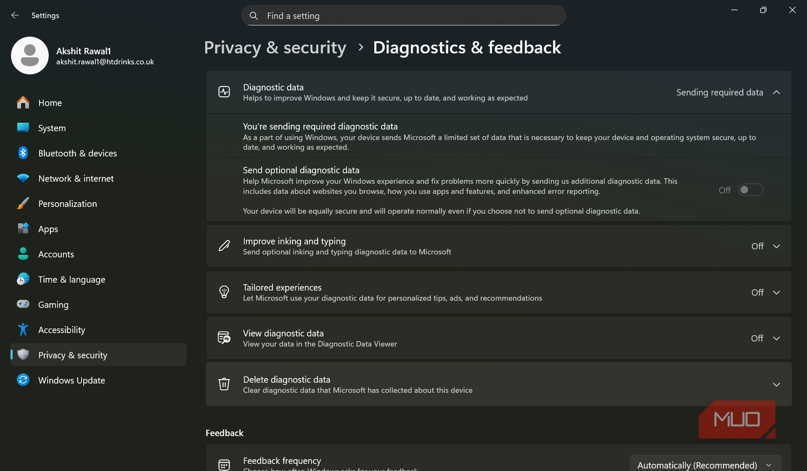 Diagnostics Data Settings on Windows