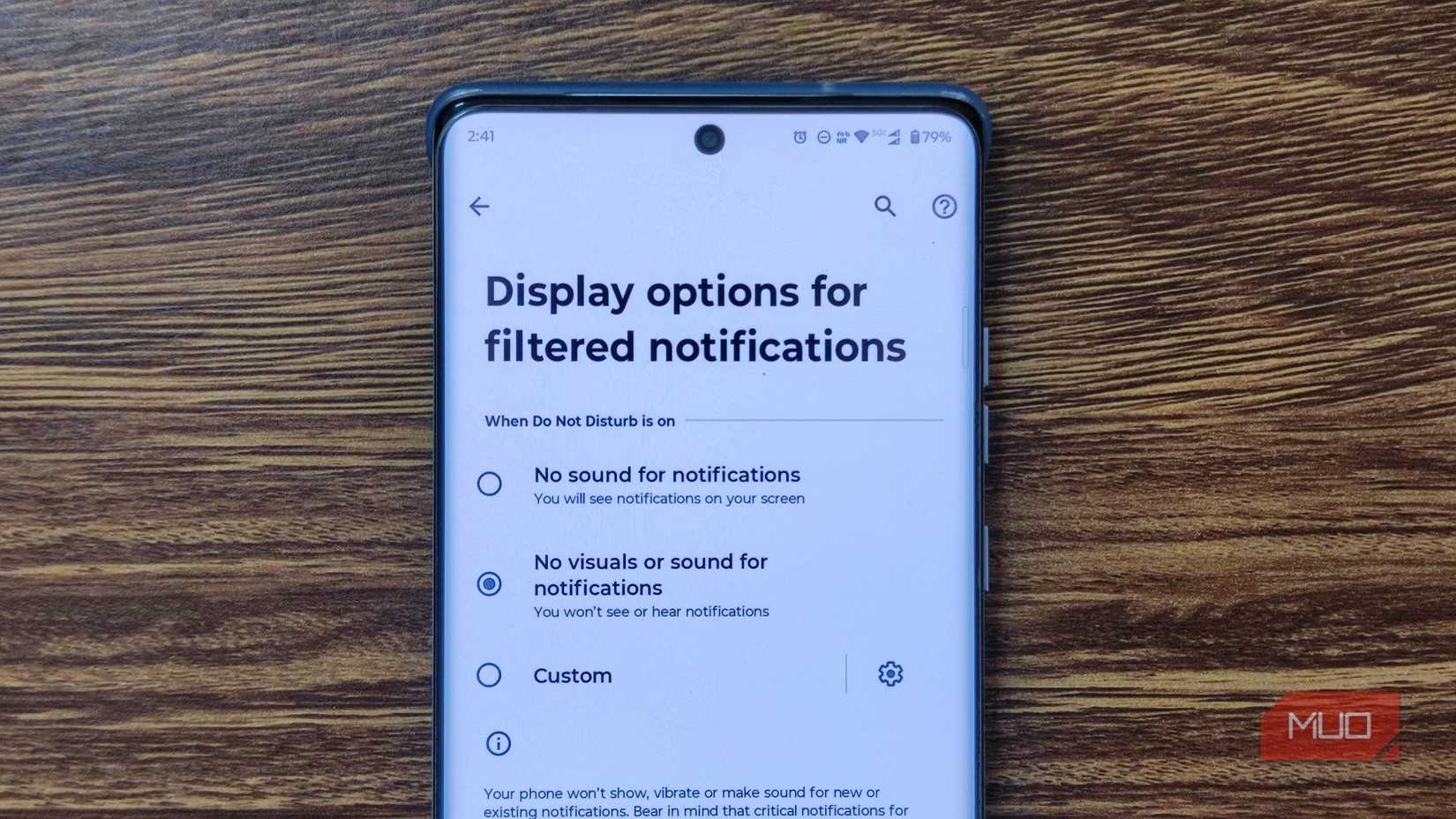 Display option for filtered notifications menu in DND settings.