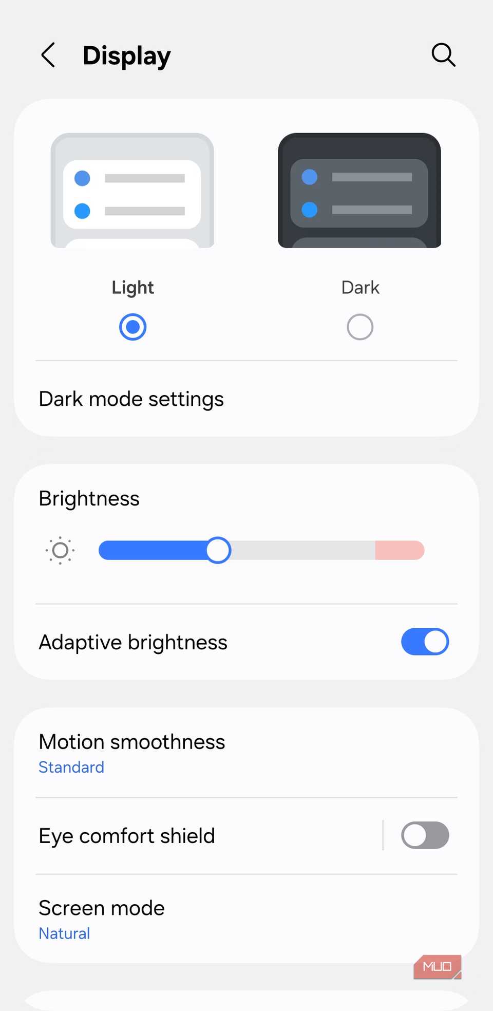 Display settings on Samsung phone