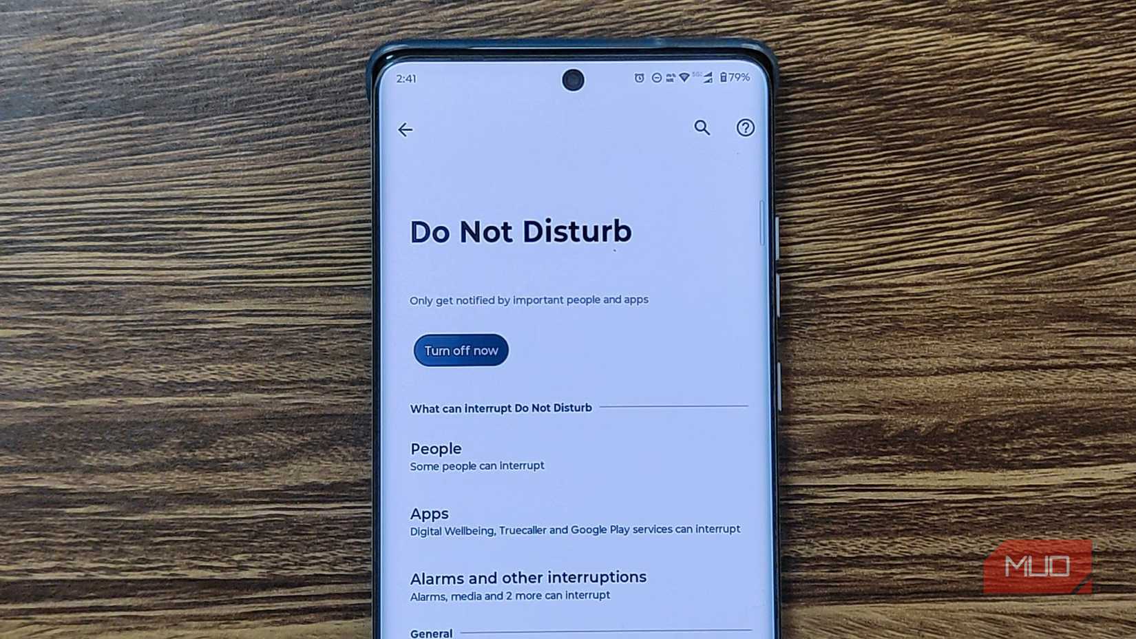 DND interruption settings on Android.