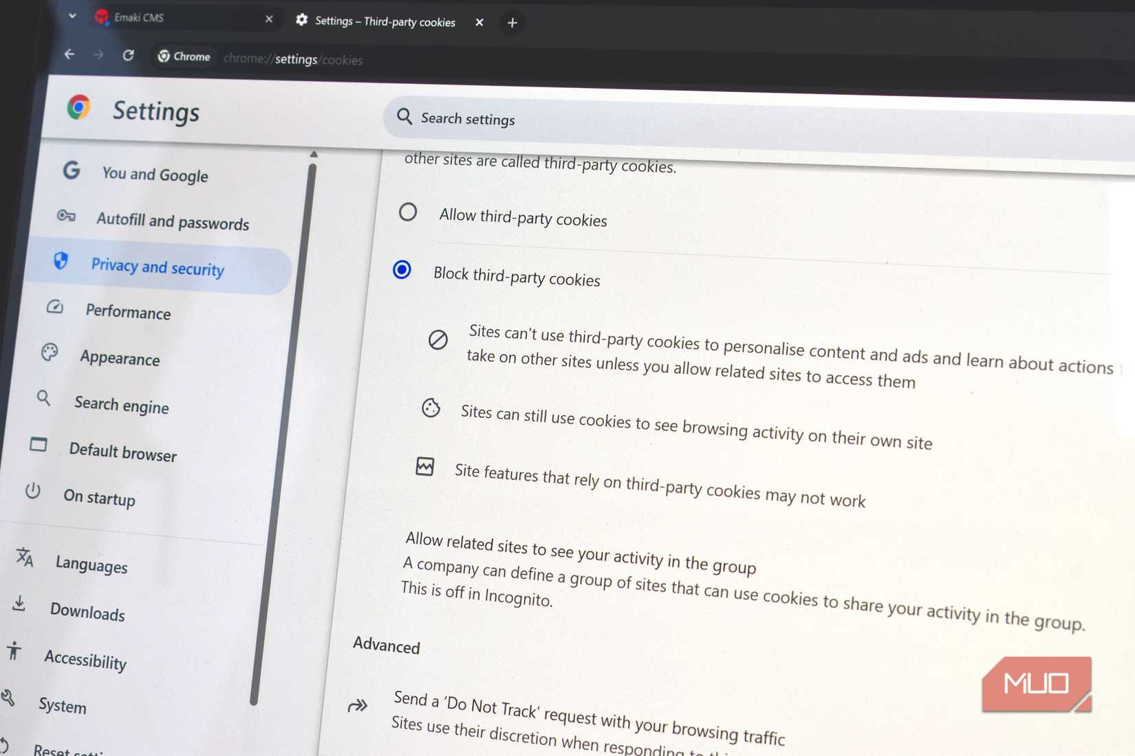 dont allow third party cookies settings chrome.
