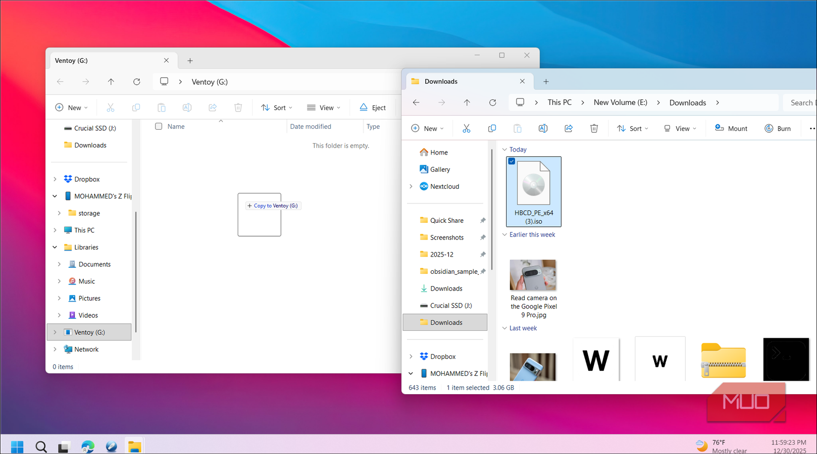 Arrastre y suelte HBCD PE x64 ISO en la carpeta Ventoy