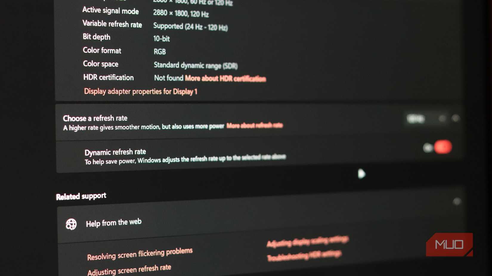 Dynamic refresh rate setting in windows 11.