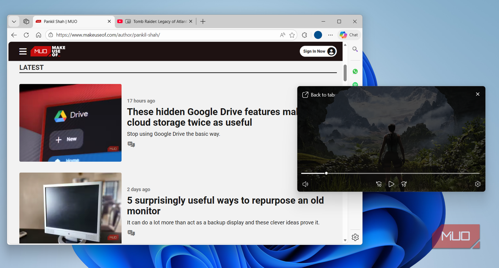Edge picture in picture view on PC