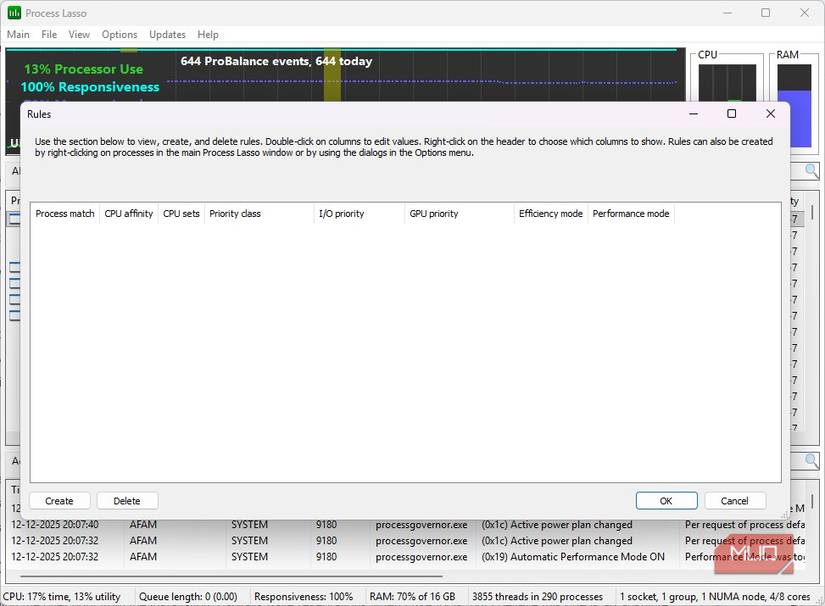 Editing rules on Process Lasso