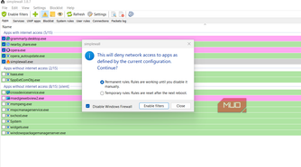 Enable rules in Simplewall.