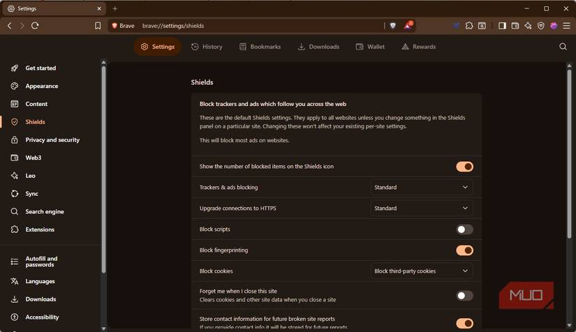 Habilitar la navegación olvidadiza en la configuración de Brave