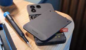 The Fairphone 6 with the back panel removed.