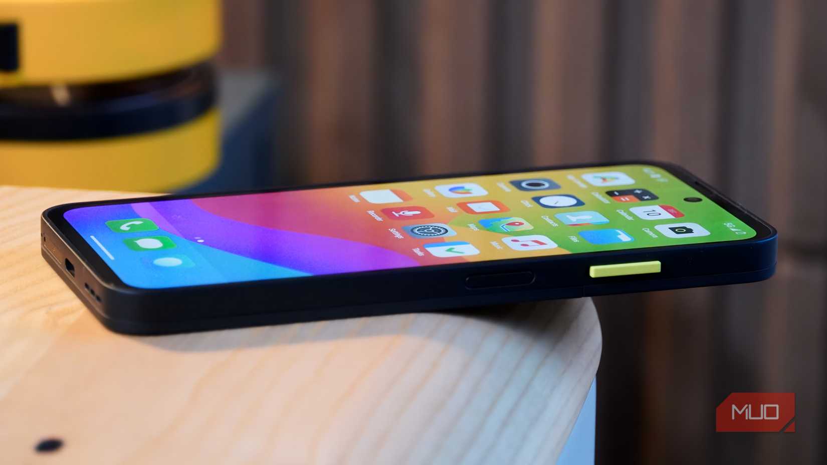 The Fairphone 6 with the screen on.
