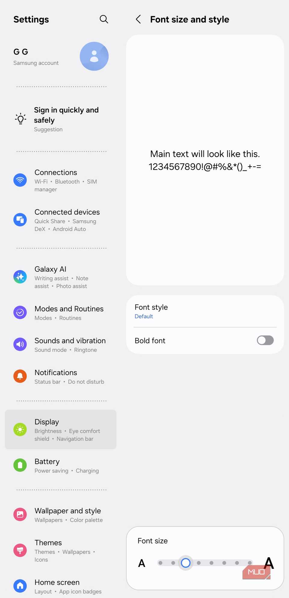 Font size options in tablet mode