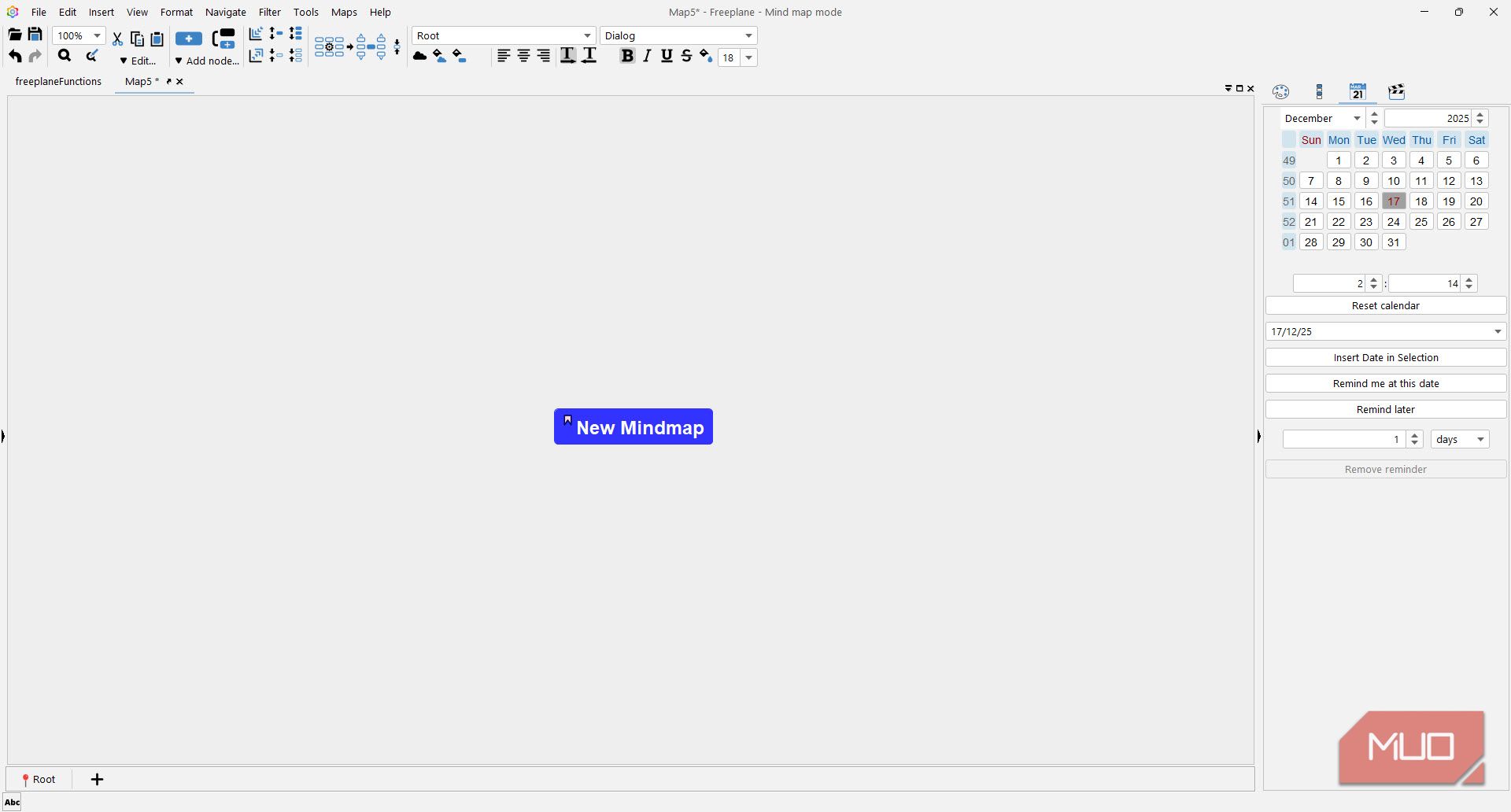 Freeplane node calendar screen