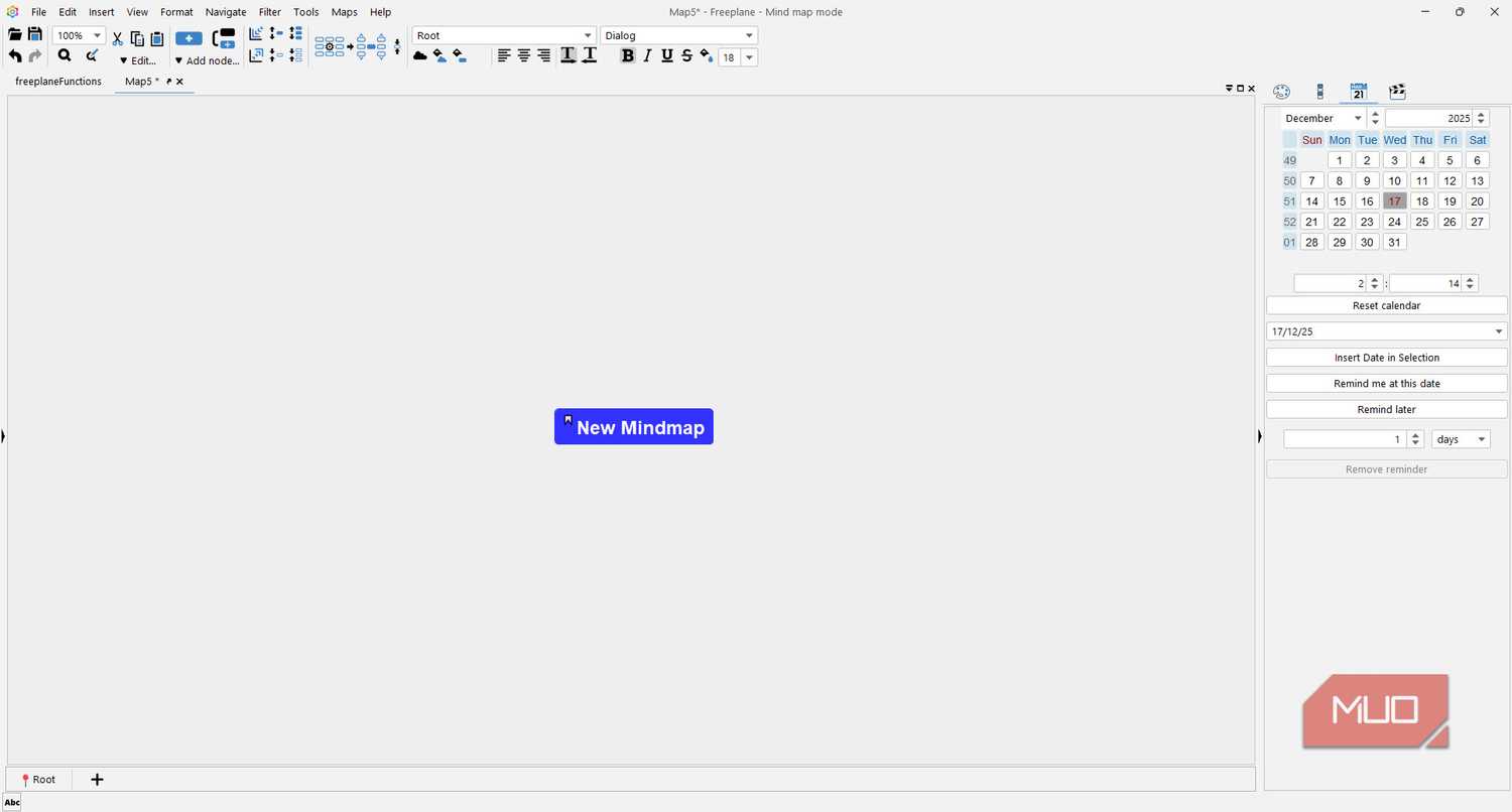 Freeplane node calendar screen