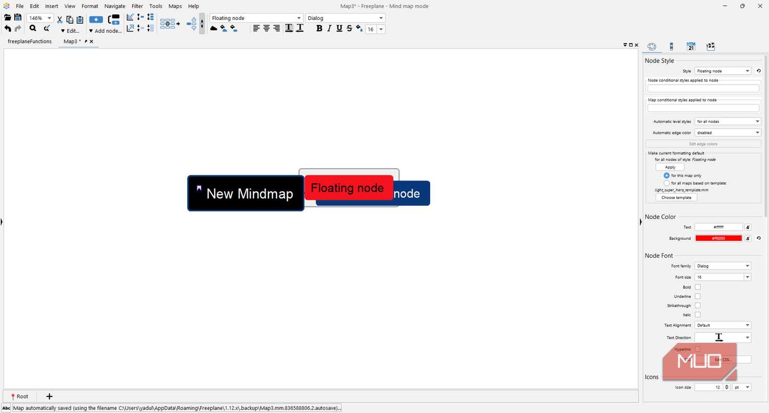 Freeplane node style window