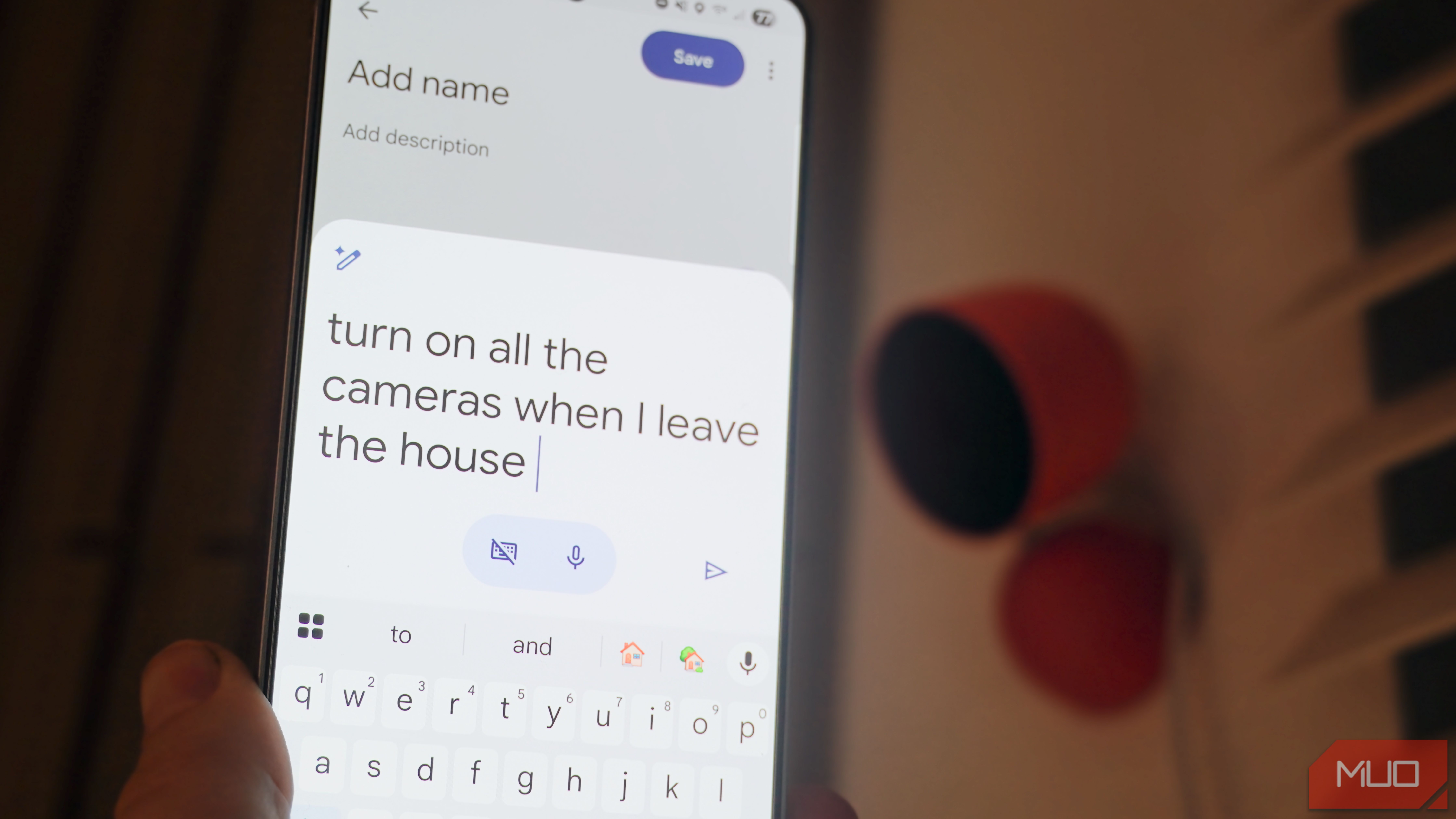 Writing a Gemini automation request in the Google Home app.