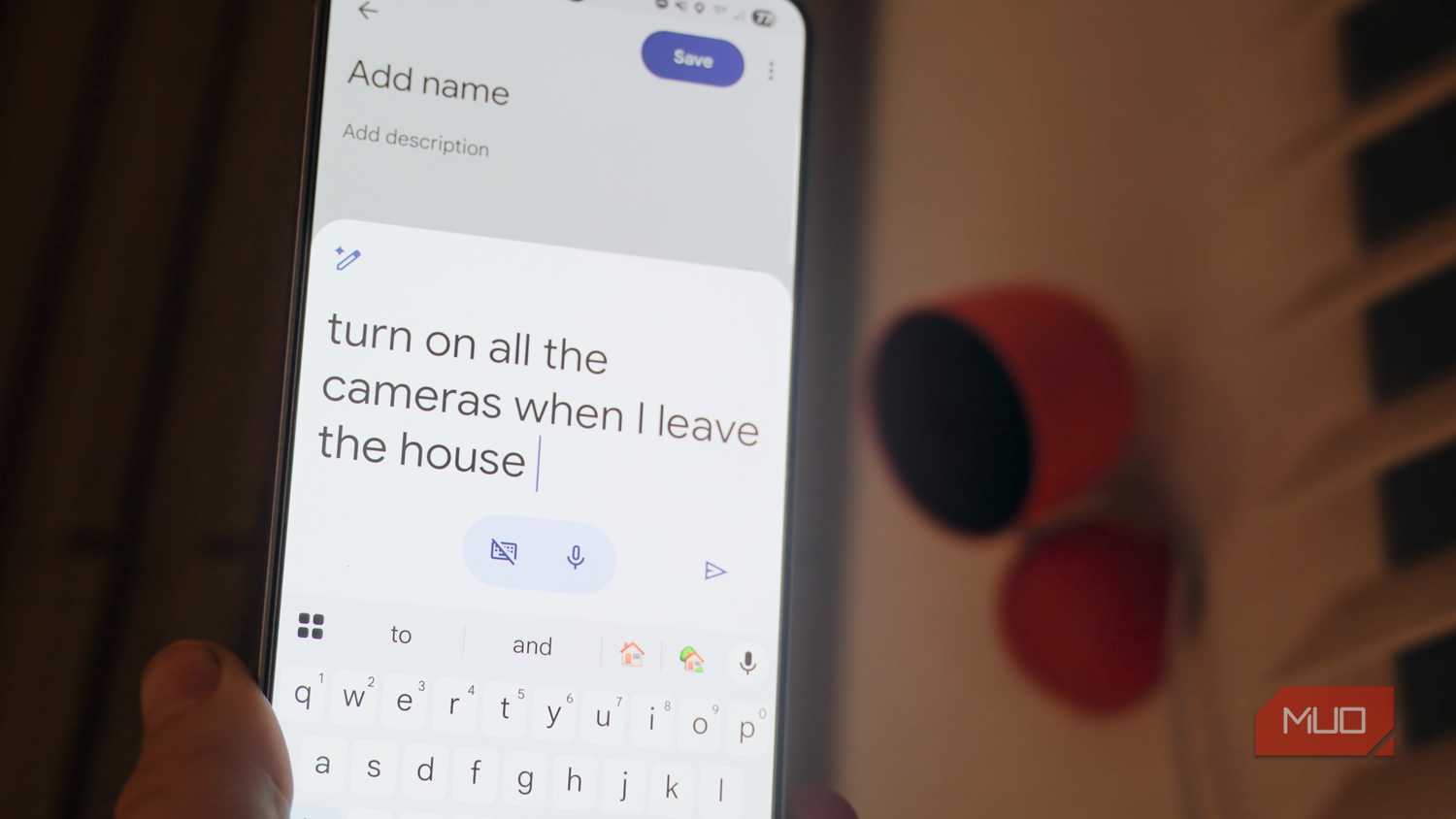 Writing a Gemini automation request in the Google Home app.