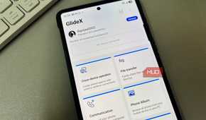 GlideX app home screen showing file transfer options on Android phone