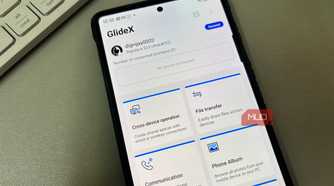 GlideX app home screen showing file transfer options on Android phone