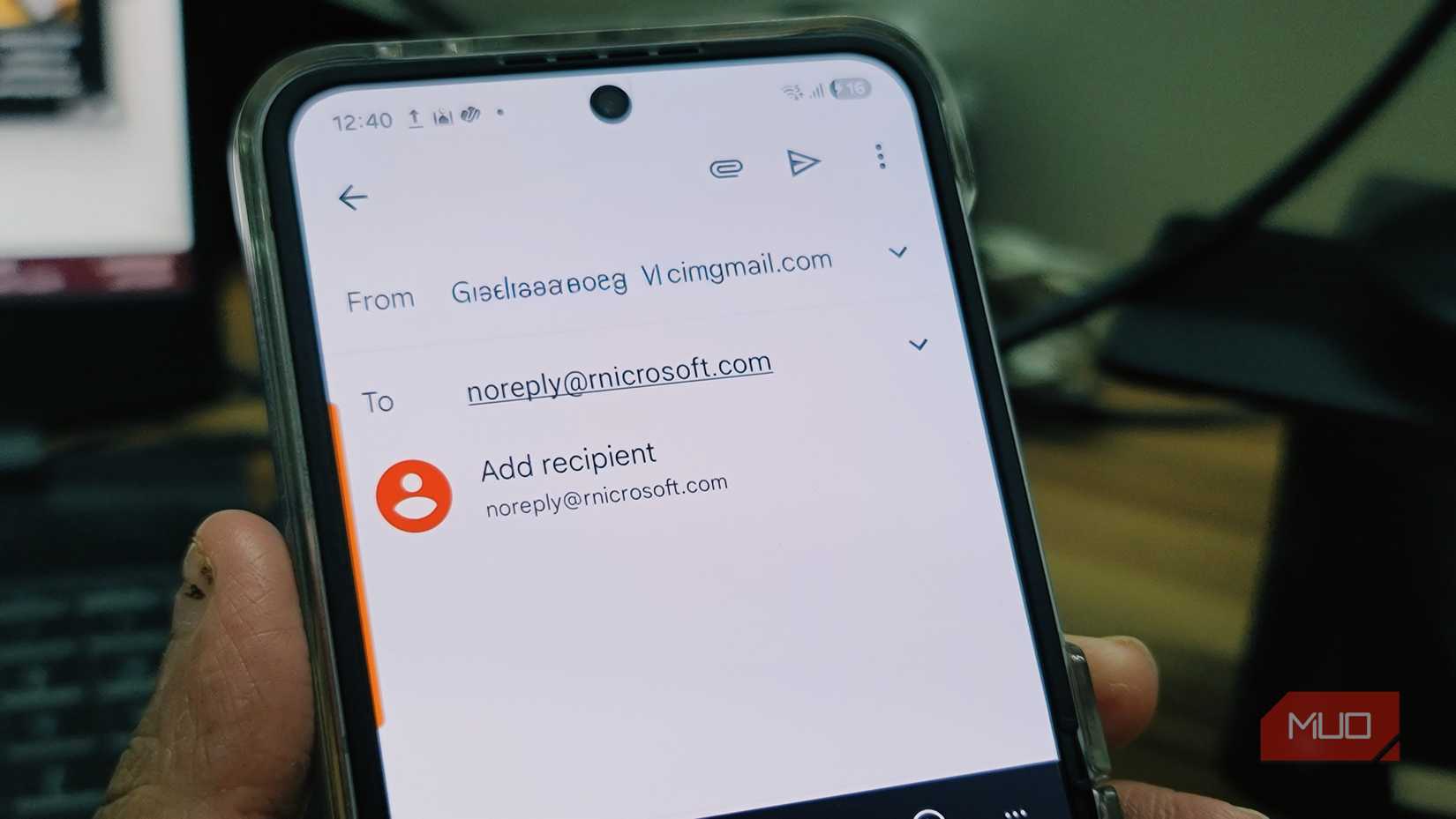 Gmail email compose open on a Samsung Phone