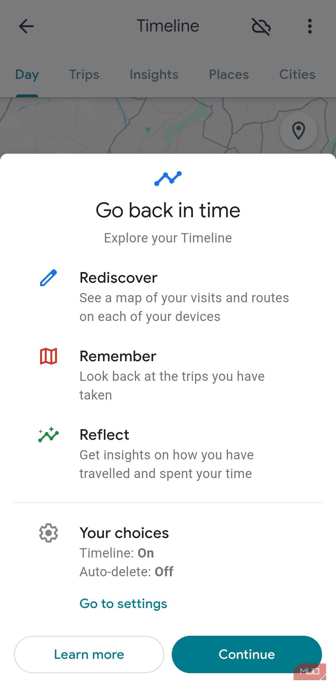 Google Maps timeline menu on Android