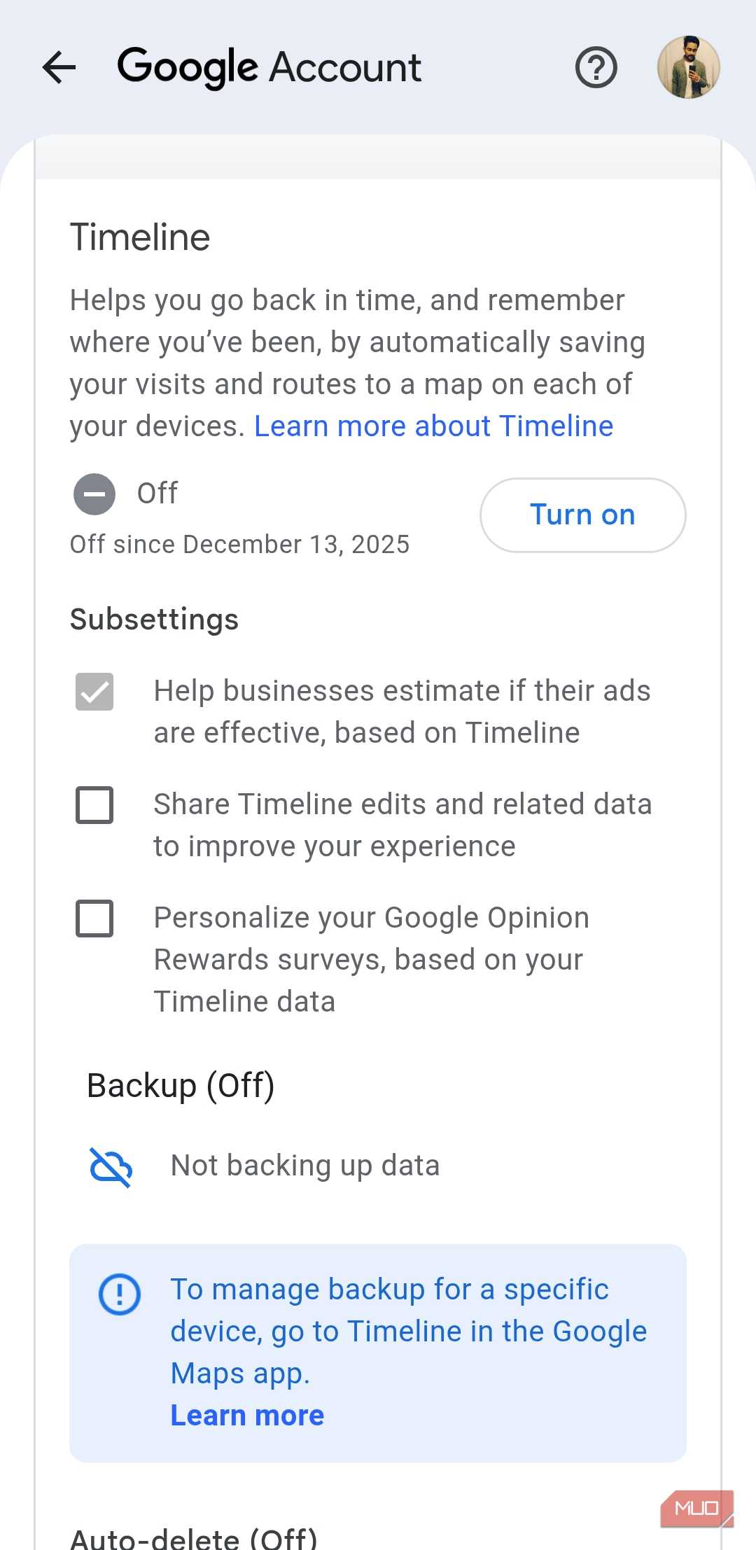 Google Maps timeline menu on phone