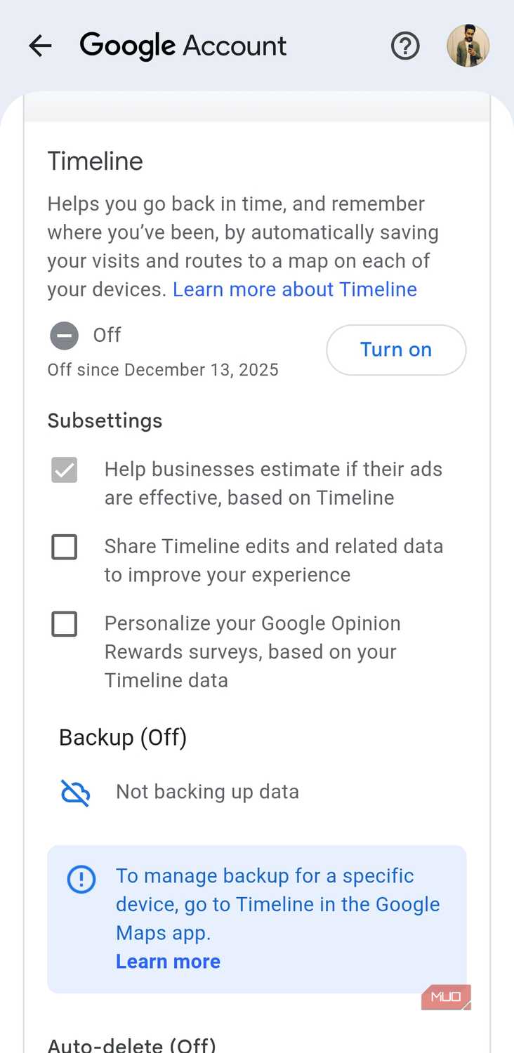 Google Maps timeline menu on phone