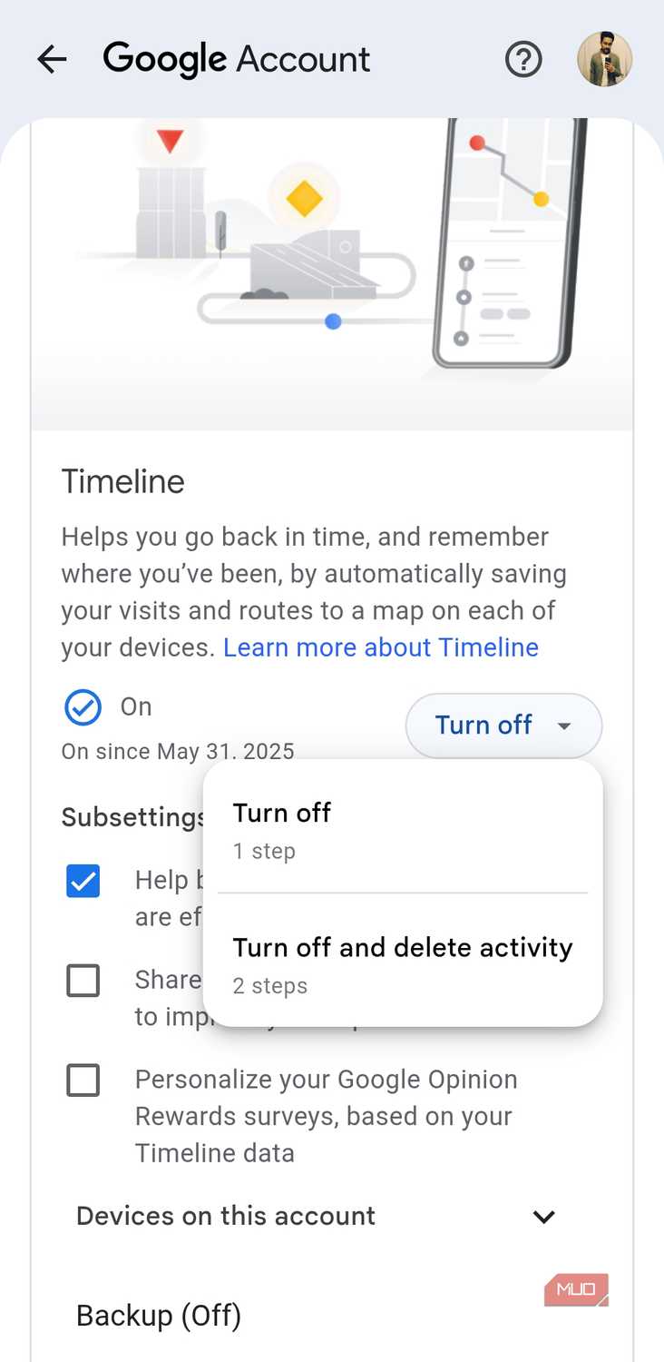 Google Maps timeline settings on Android
