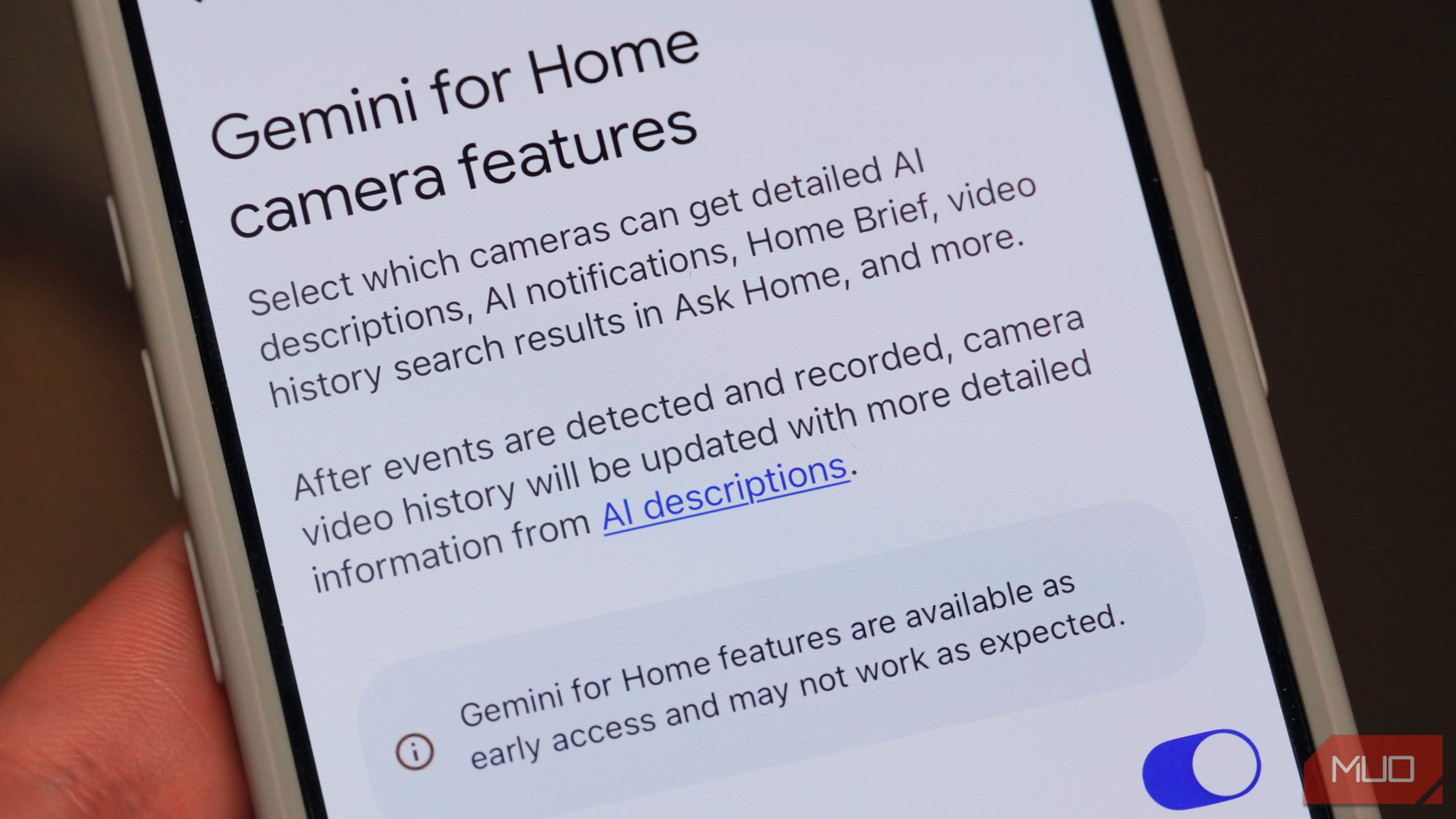 The Gemini for Home camera features on the Home app.
