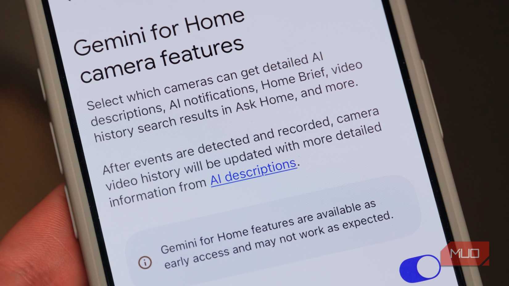 The Gemini for Home camera features on the Home app.