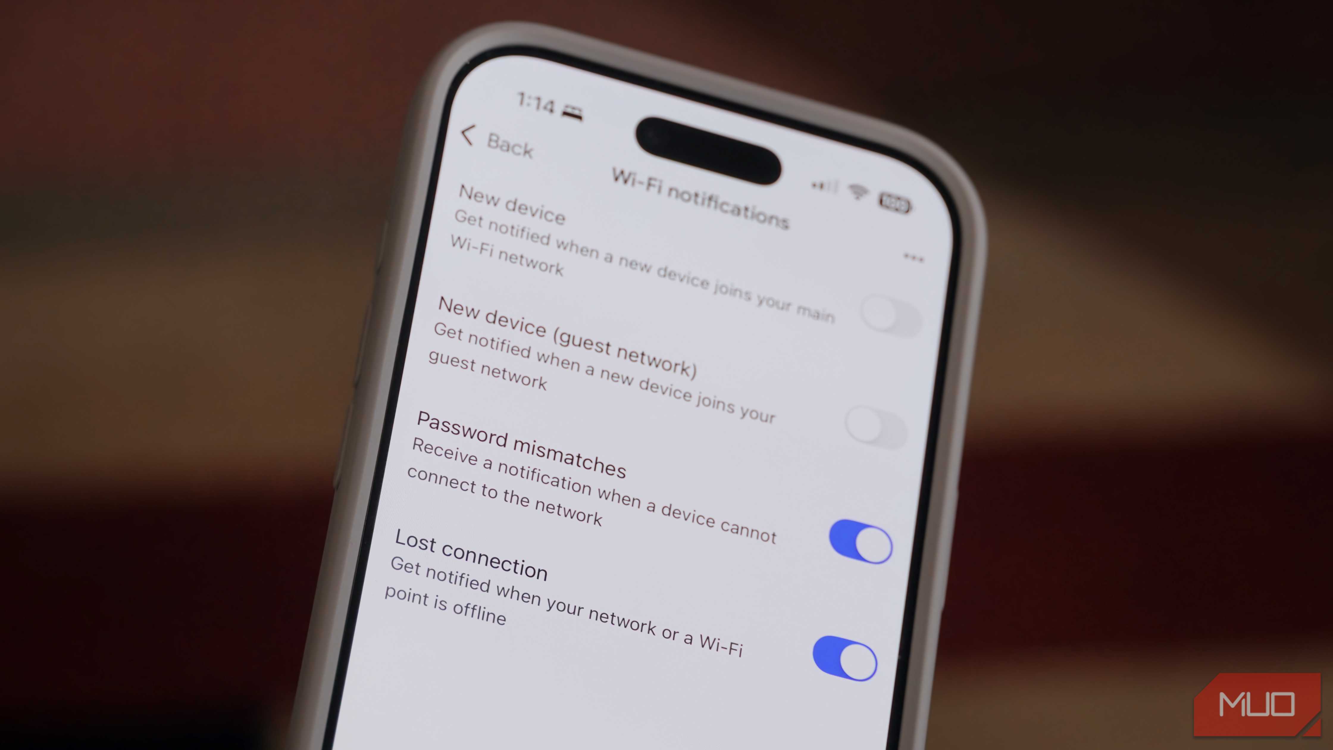 Wi-Fi notification settings for the Google Nest Wi-Fi Pro.