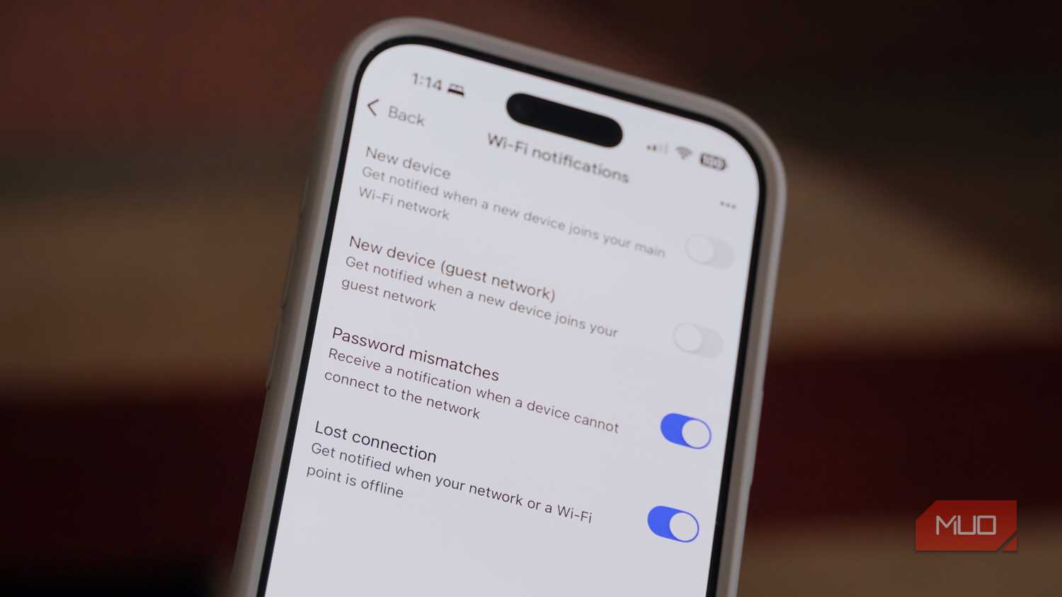Wi-Fi notification settings for the Google Nest Wi-Fi Pro.