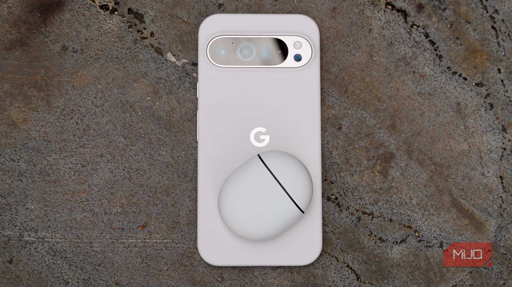 Pixel Buds Pro 2 atop a Pixel 9 Pro XL. 