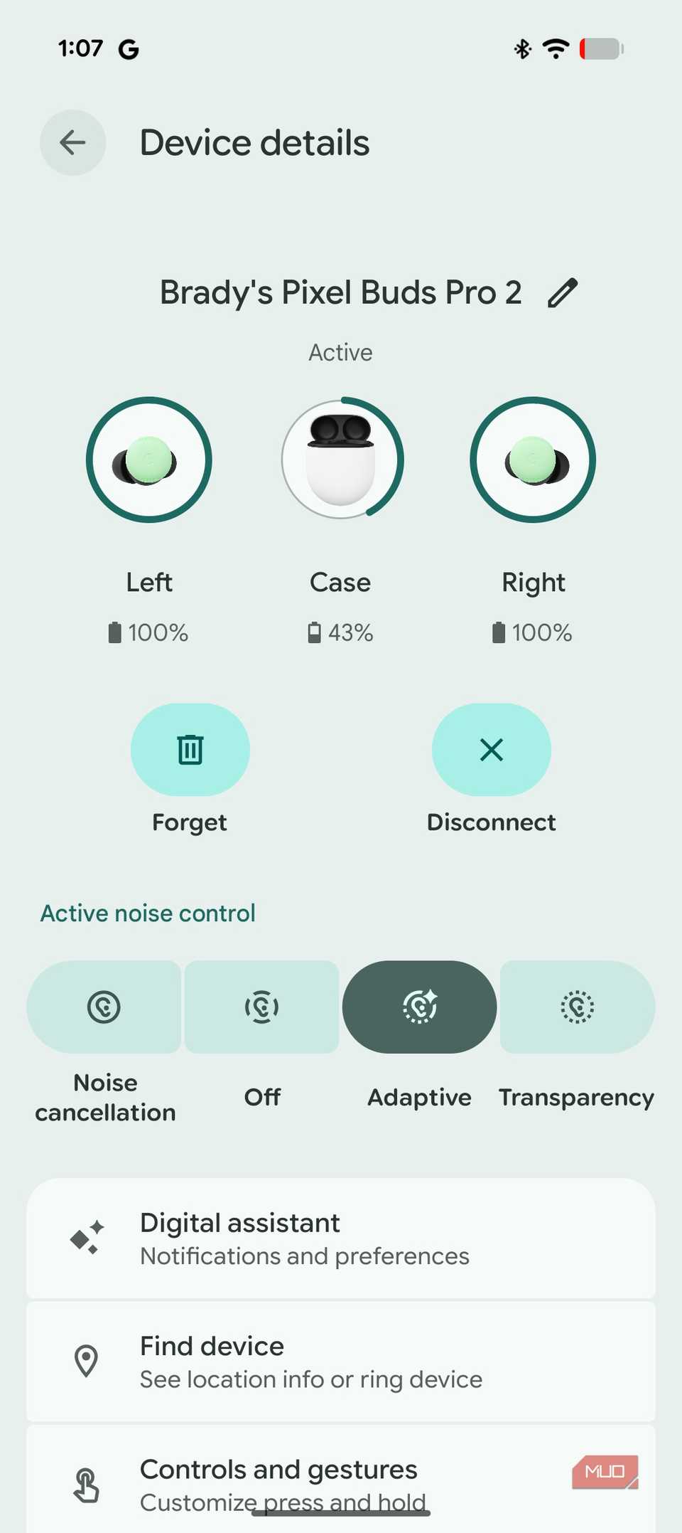 Adaptive Audio enabled on the Google Pixel Buds Pro 2.