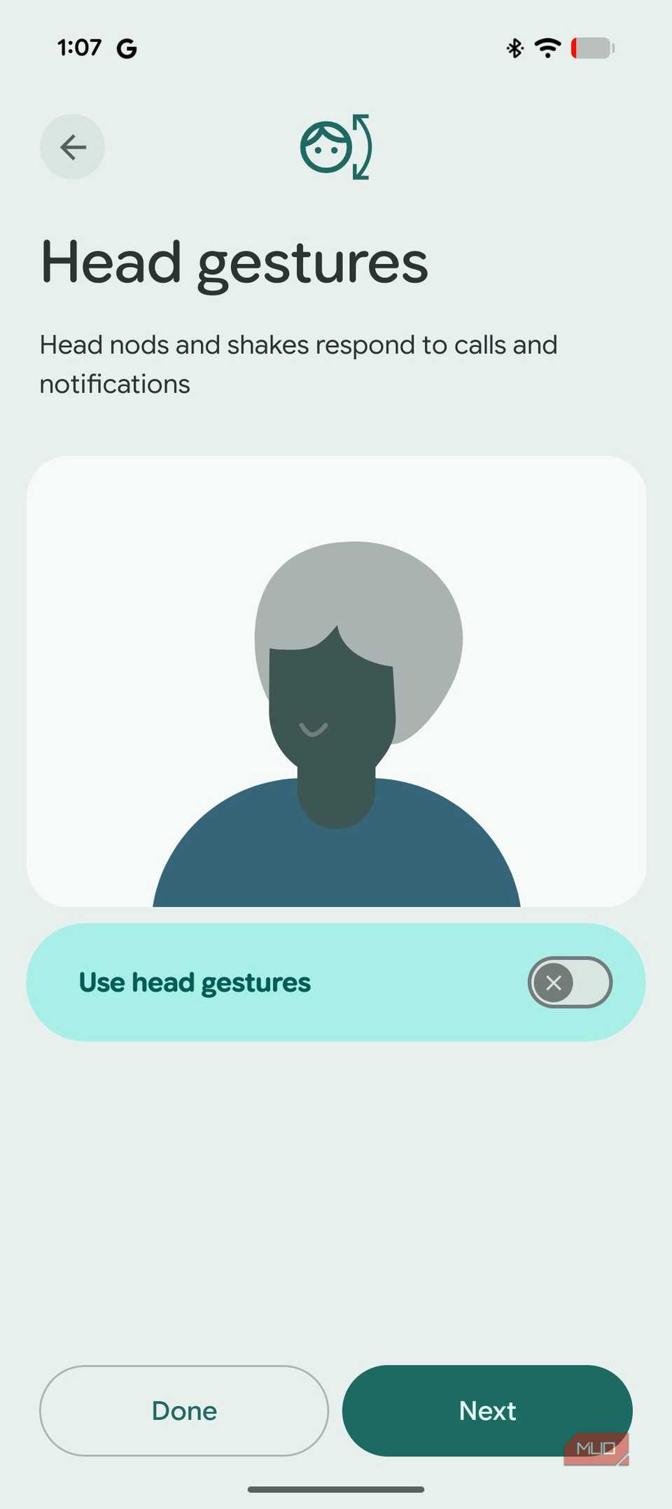 Head gestures on the Google Pixel Buds Pro 2.