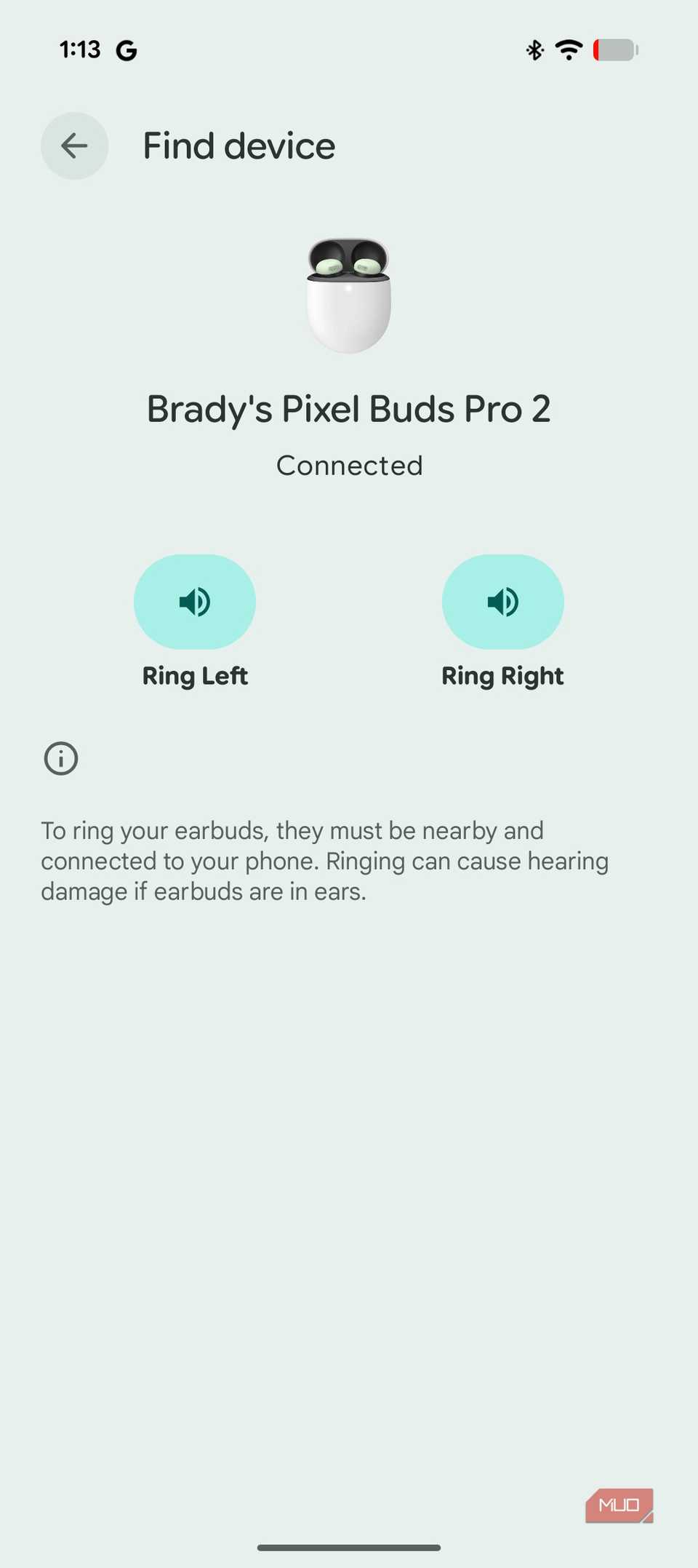 Playing a sound with the Pixel Buds Pro 2.