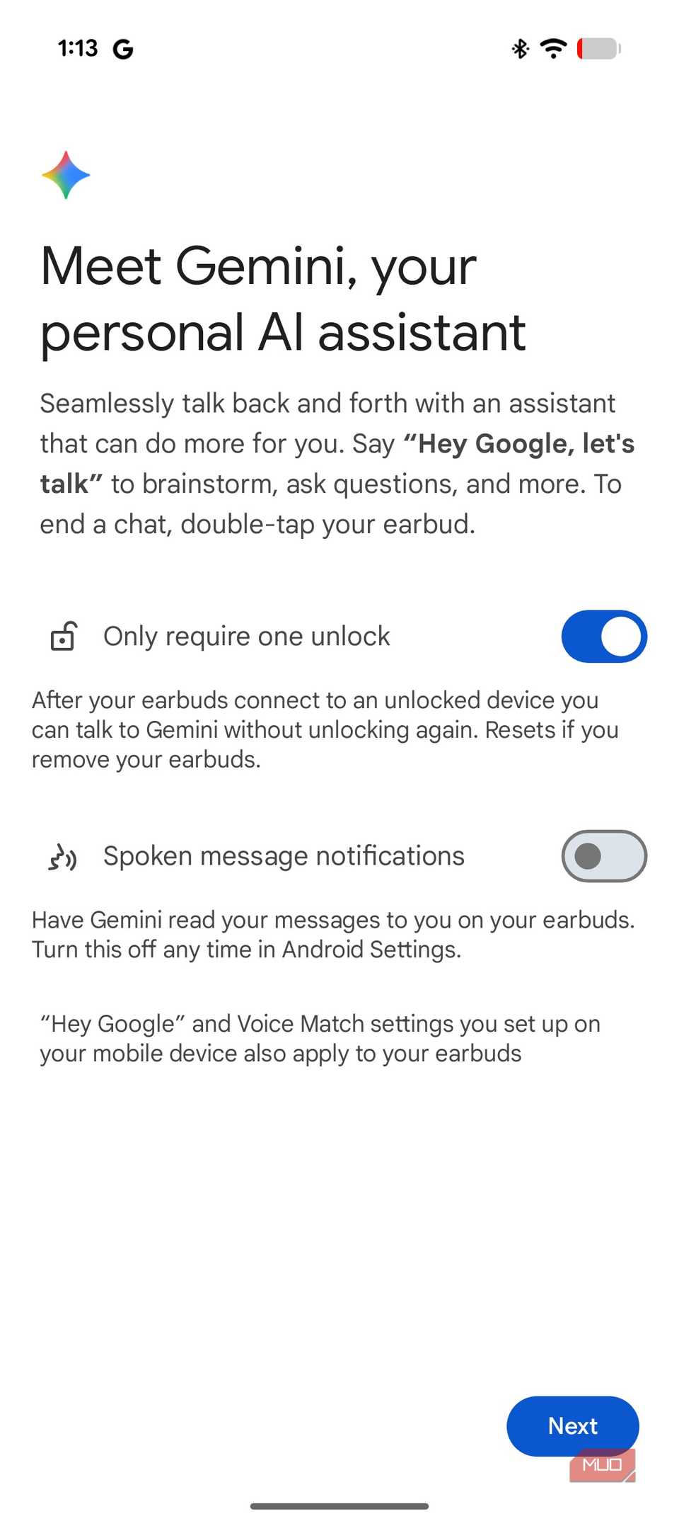 Gemini settings on the Google Pixel Buds Pro 2.