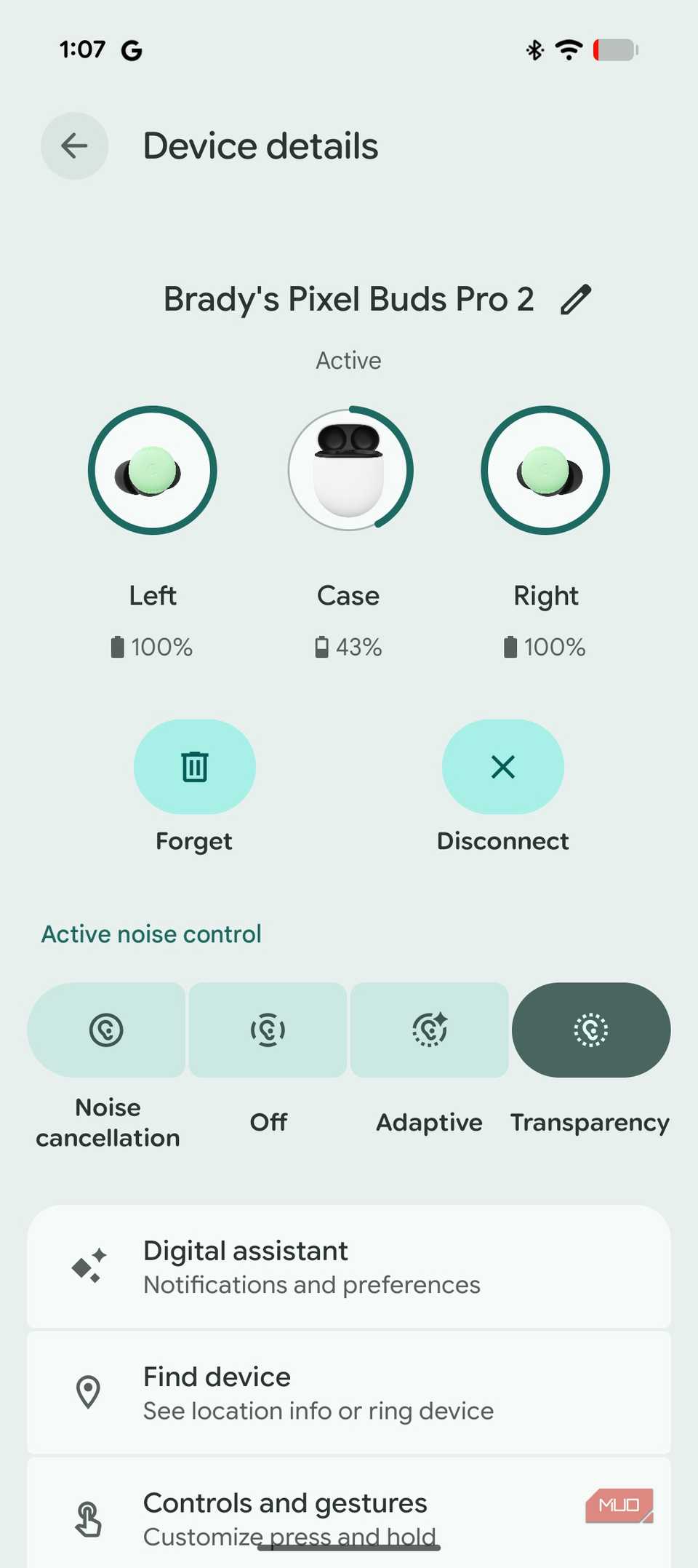 ANC audio modes on the Google Pixel Buds Pro 2.