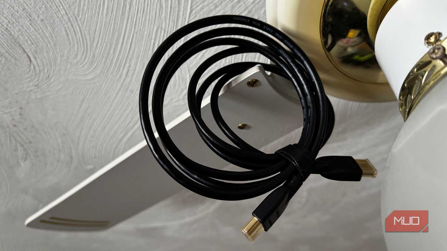 HDMI Cable Rolled and Hung on Ceiling Fan
