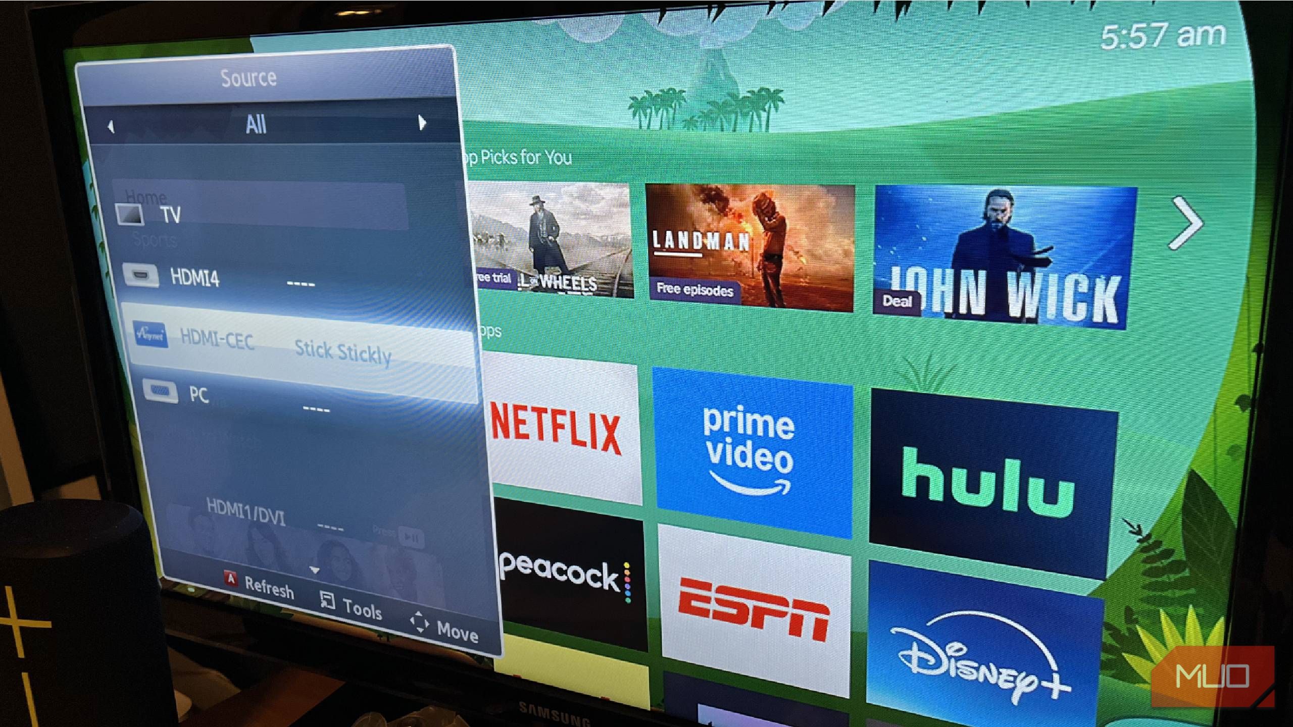 The HDMI-CEC source on a TV with Roku in the background