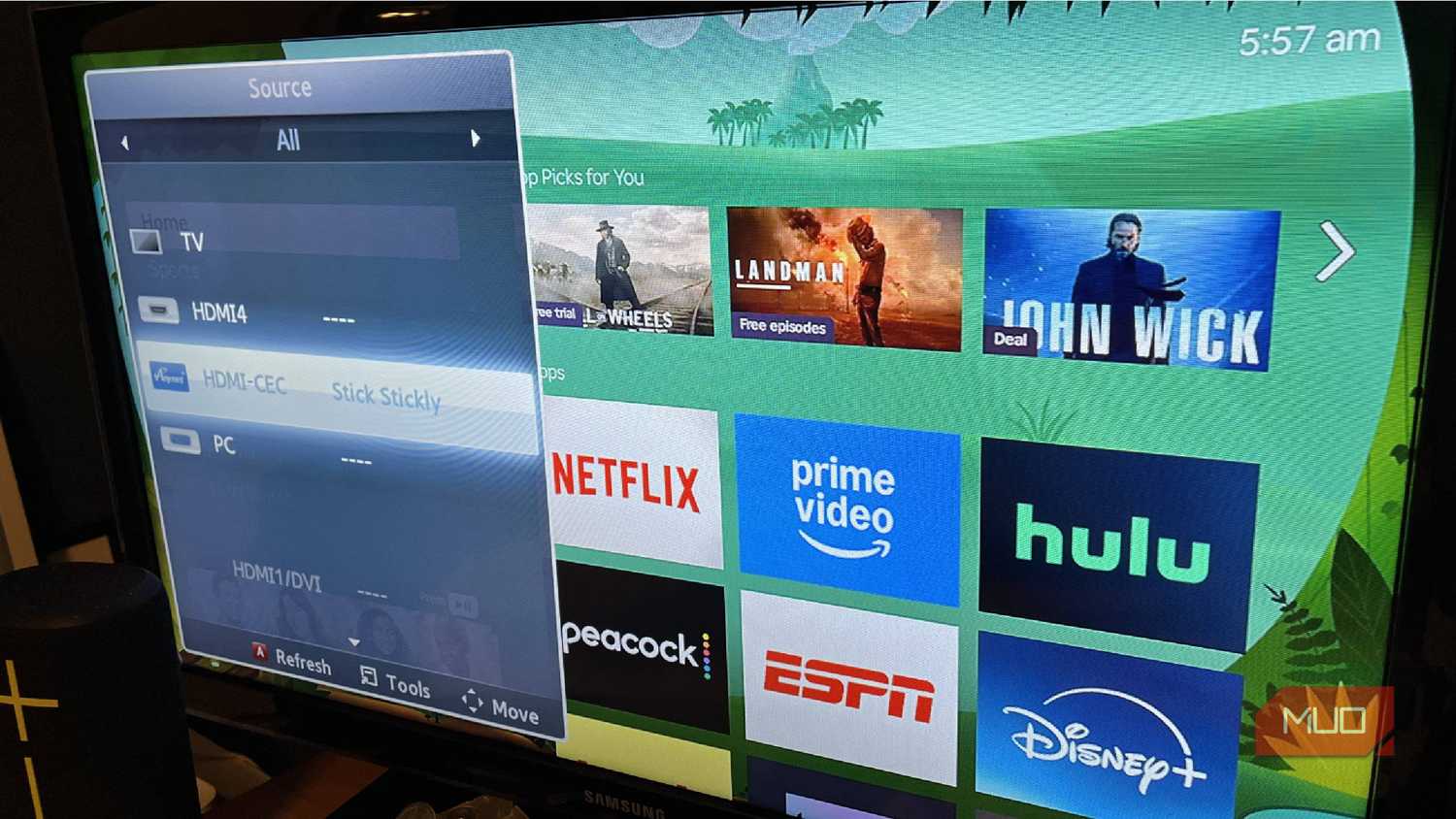 The HDMI-CEC source on a TV with Roku in the background