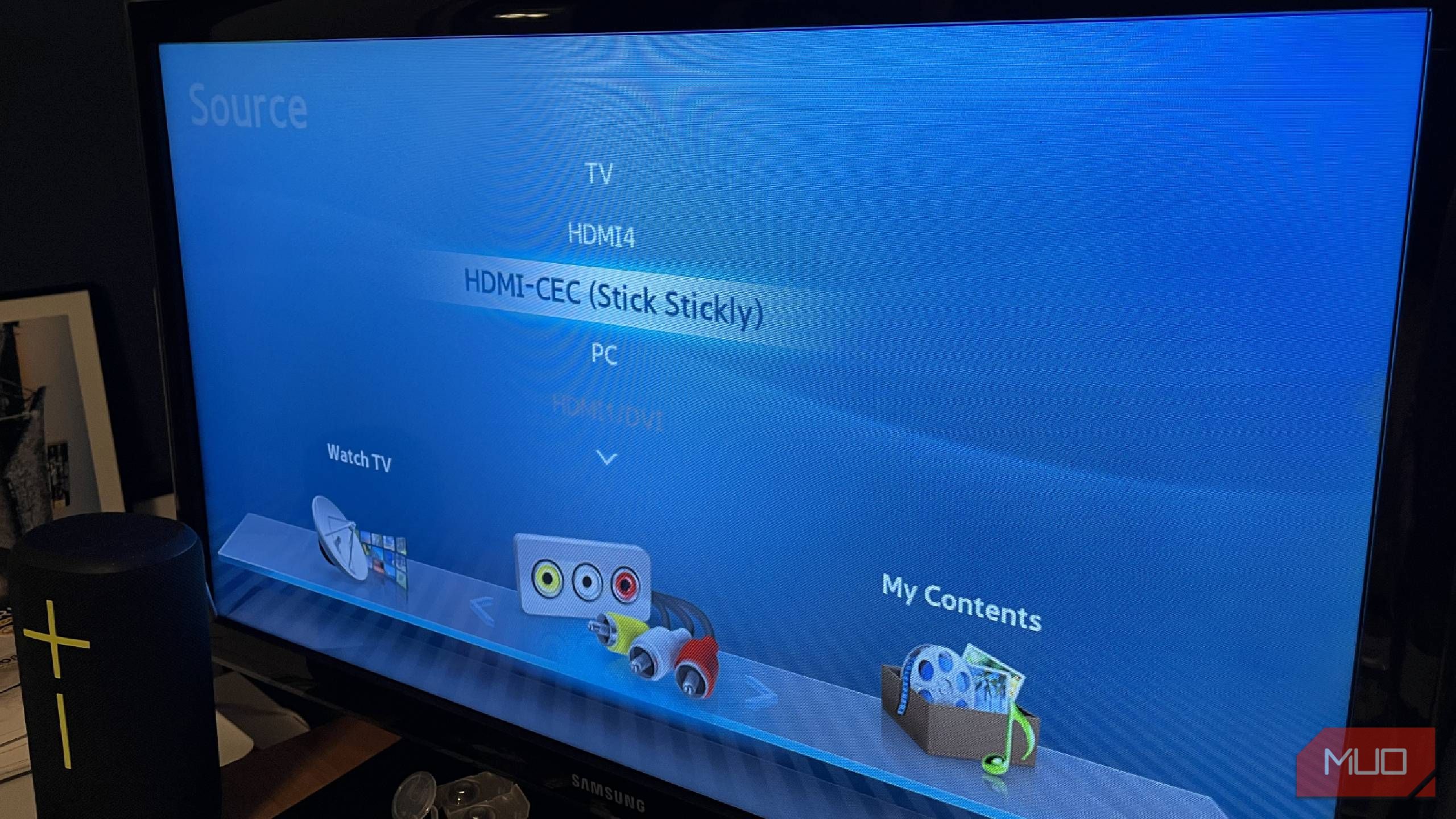 The HDMI-CEC source menu on a TV