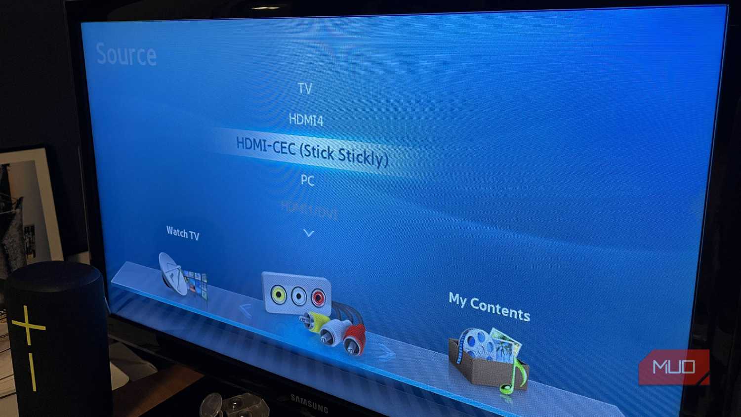 The HDMI-CEC source menu on a TV