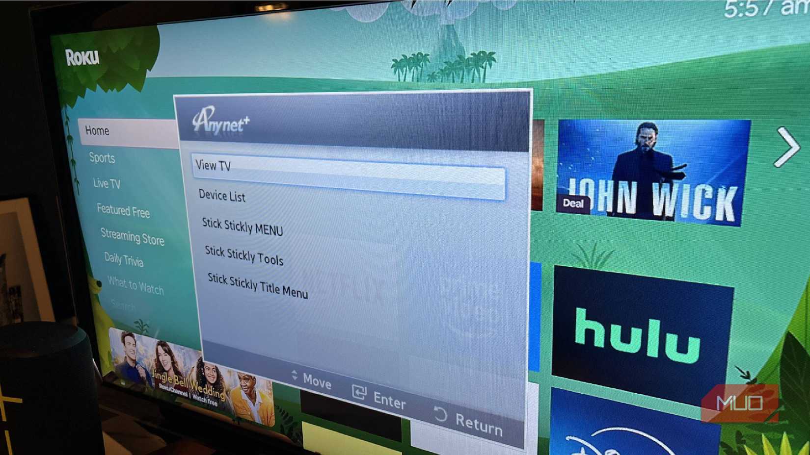 The Anynet+ settings on a TV using HDMI-CEC