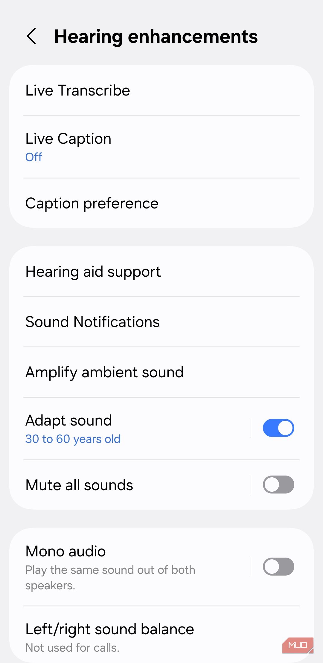Hearing menu on Android phone